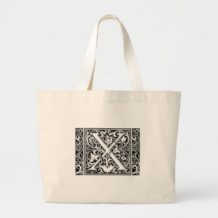 Letter X Medieval Monogram wide Jumbo Stoffbeutel