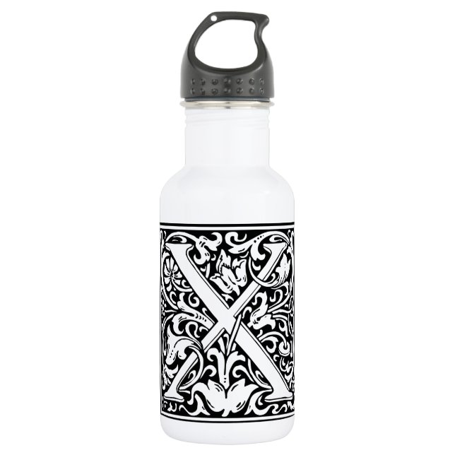 Letter X Mittelalterliche Monogram Art Nouveau Edelstahlflasche (Vorderseite)