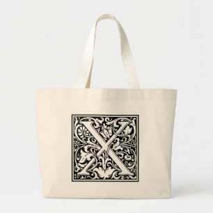 Letter X Mittelalterliche Monogram Art Nouveau Jumbo Stoffbeutel