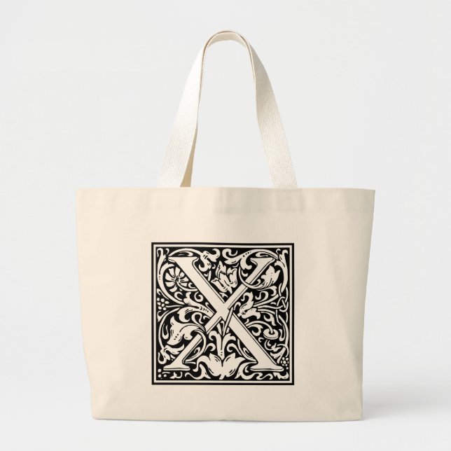 Letter X Mittelalterliche Monogram Art Nouveau Jumbo Stoffbeutel (Vorne)