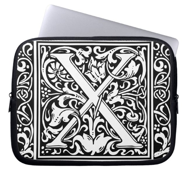 Letter X Mittelalterliche Monogram Art Nouveau Laptopschutzhülle (Vorderseite)
