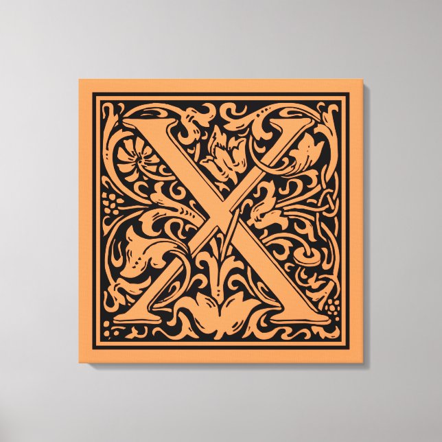 Letter X Mittelalterliche Monogram Art Nouveau Leinwanddruck (Vorderseite)
