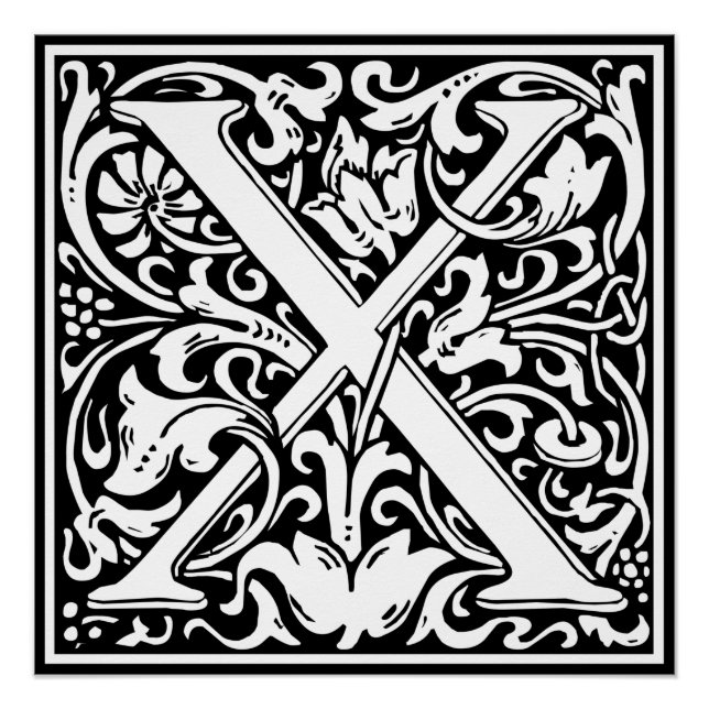 Letter X Mittelalterliche Monogram Art Nouveau Poster (Vorderseite)