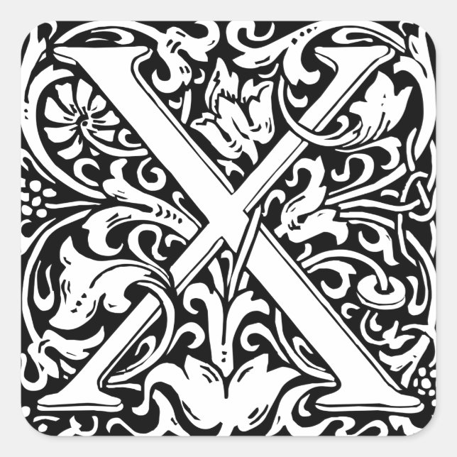 Letter X Mittelalterliche Monogram Art Nouveau Quadratischer Aufkleber (Vorderseite)