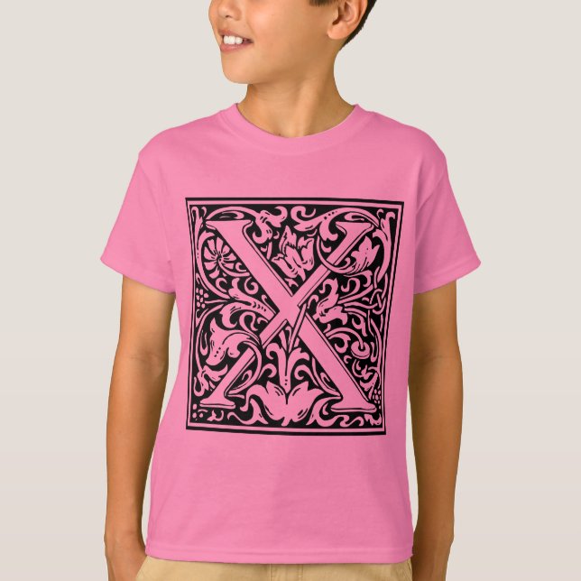 Letter X Mittelalterliche Monogram Art Nouveau T-Shirt (Vorderseite)
