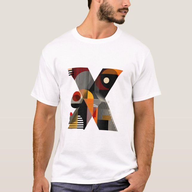 Letter X – Modern Geometric Monogram with Stripes T-Shirt (Vorderseite)