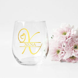 Letter X Monogram Bridesmaid Geschenk, Modernes El Weinglas Ohne Stiel