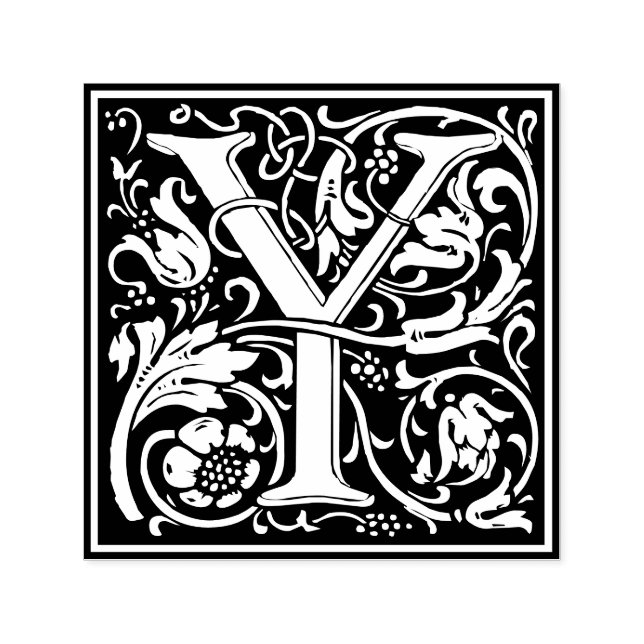 Letter Y Art Nouveau Schwarz/Weiß Tile Permastempel (Design)
