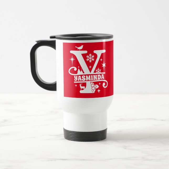 Letter Y Christmas Monogram, Anfangsname Red Reisebecher (Links)