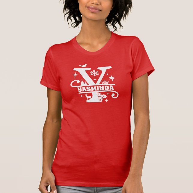 Letter Y Christmas Monogram, Anfangsname Red  T-Shirt (Vorderseite)