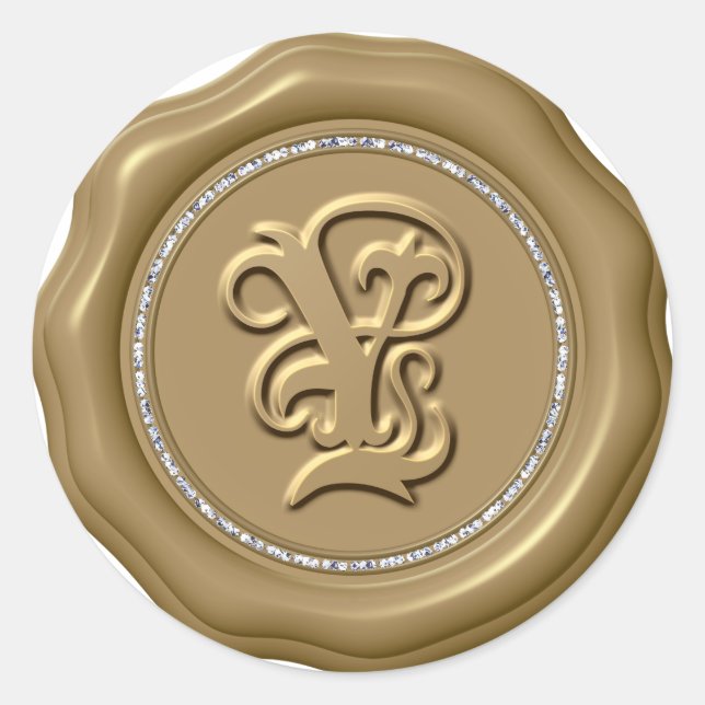 *~* Letter Y Diamond Circle GOLD Wax Siegel Sticke Runder Aufkleber (Vorderseite)