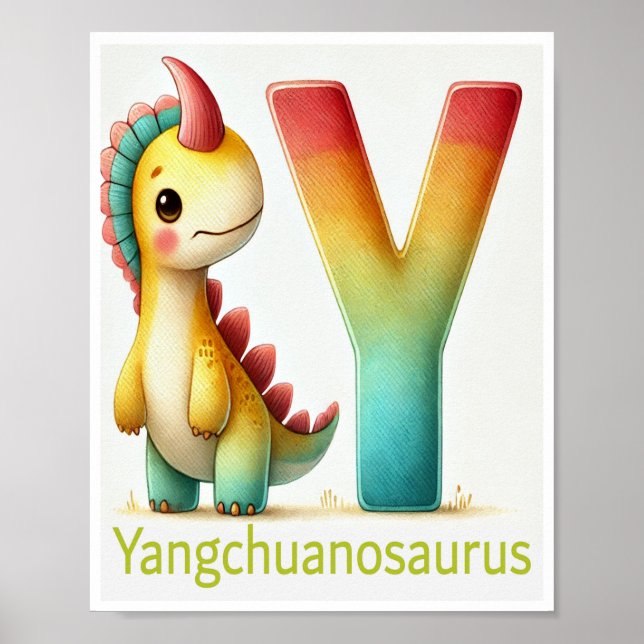Letter Y, Dinosaur Alphabet Watercolor Poster (Vorne)