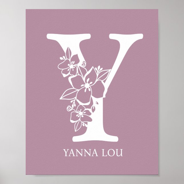 Letter Y Floral Monogram Name Kinderzimmer Modern Poster (Vorne)