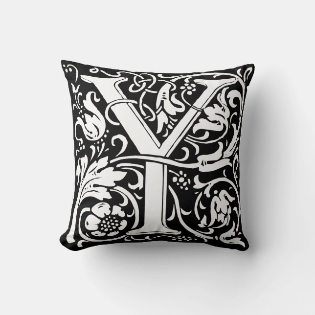 Letter Y Medieval Monogram Art Nouveau Kissen (Vorderseite)
