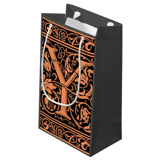 Letter Y Medieval Monogram Art Nouveau Kleine Geschenktüte (Rückseite Schrägansicht)