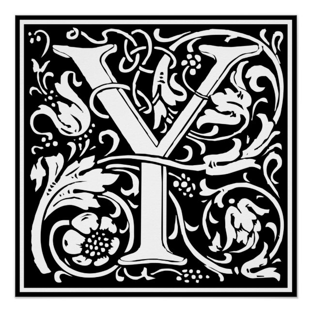 Letter Y Medieval Monogram Art Nouveau Poster (Vorderseite)