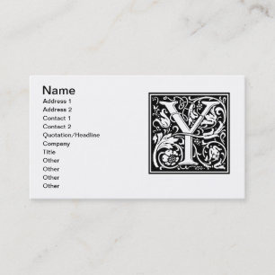 Letter Y Medieval Monogram Art Nouveau Visitenkarte