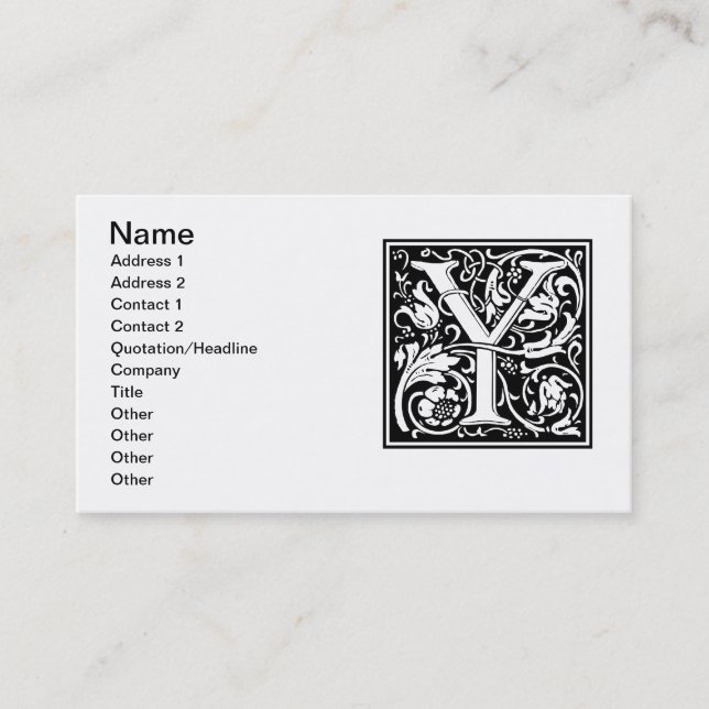 Letter Y Medieval Monogram Art Nouveau Visitenkarte (Vorderseite)