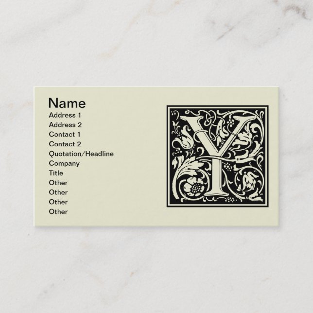 Letter Y Medieval Monogram Art Nouveau Visitenkarte (Vorderseite)