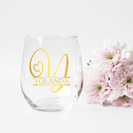Letter Y Monogram Bridesmaid Geschenk, Modernes El Weinglas Ohne Stiel