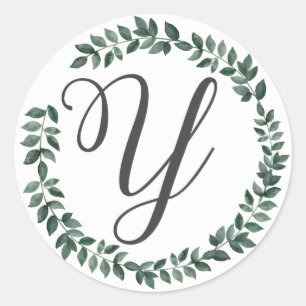 Letter Y Monogram Minimalistischer botanischer Lea Runder Aufkleber