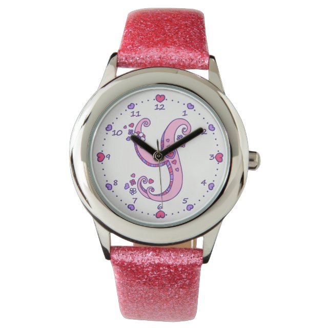 Letter Y pink monogram personalisiert Girls sehen  Armbanduhr (Vorderseite)