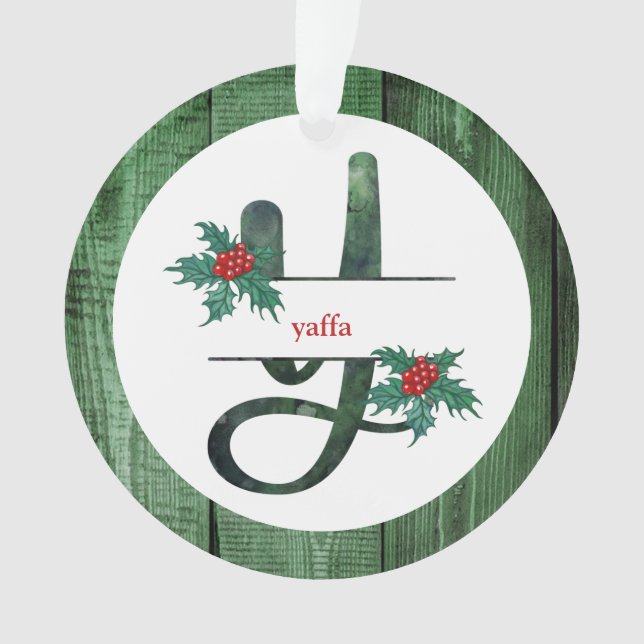 *~* Letter Y Rustikales Weihnachtsfest FOTO Holz A Ornament (Vorderseite)