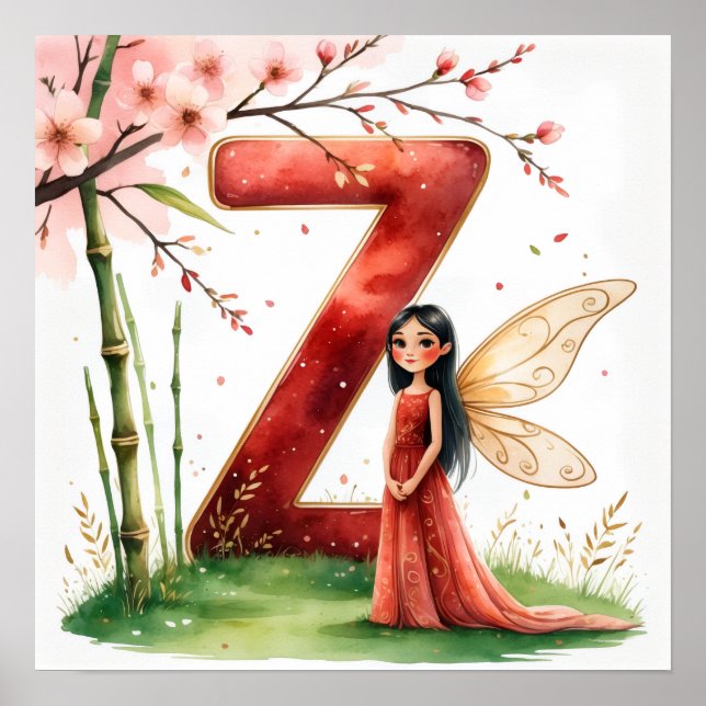 Letter Z Bamboo Fairy Poster -Chinese Alphabet Art (Devant)