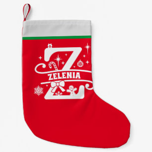 Letter Z Christmas Monogram, Anfangsname Red White Kleiner Weihnachtsstrumpf