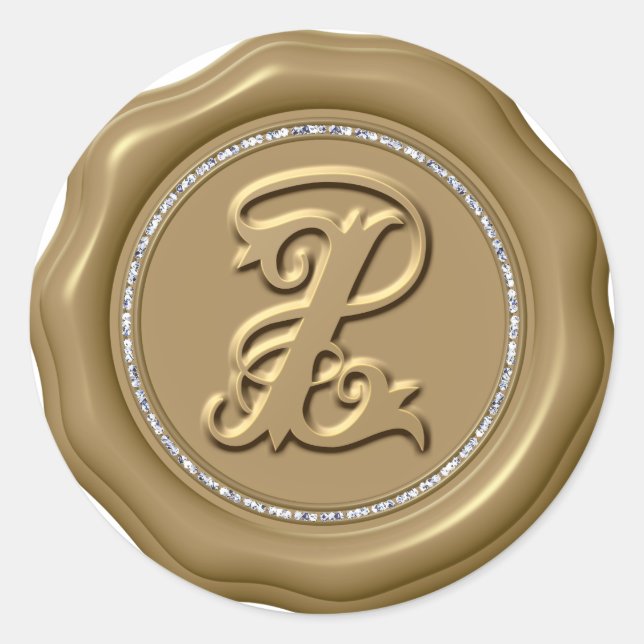 *~* Letter Z Diamond Circle GOLD Wax Siegel Sticke Runder Aufkleber (Vorderseite)