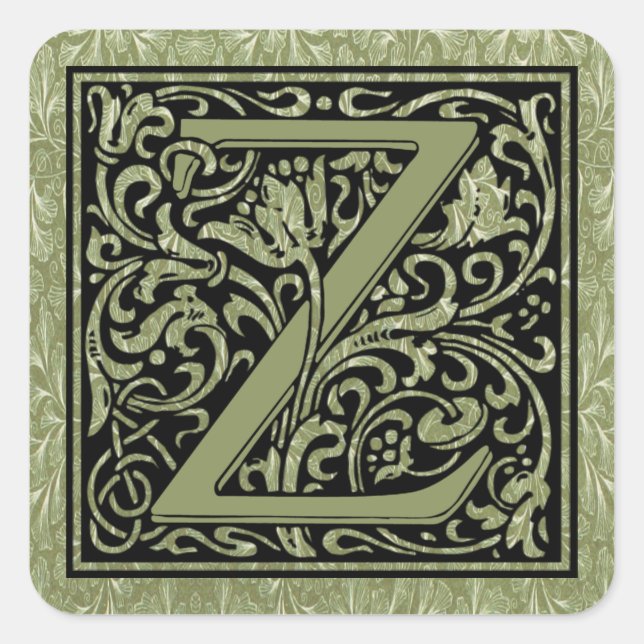 Letter Z First Letter Monogram Quadratischer Aufkleber (Vorderseite)