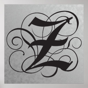 Letter Z, Gothic Monogram Black Poster
