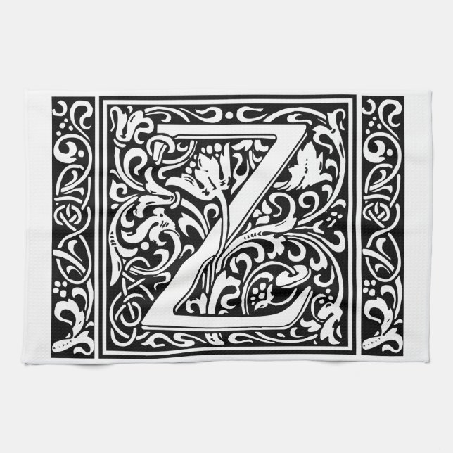 Letter Z Medieval Monogram Art Nouveau Geschirrtuch (Horizontal)