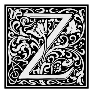 Letter Z Medieval Monogram Art Nouveau Poster