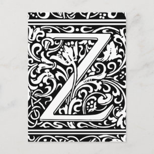 Letter Z Medieval Monogram Art Nouveau Postkarte