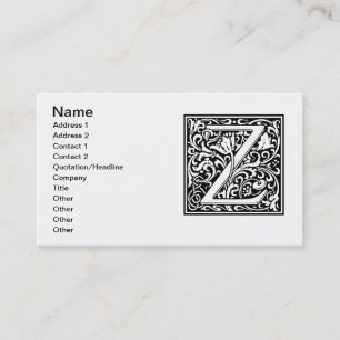 Letter Z Medieval Monogram Art Nouveau Visitenkarte