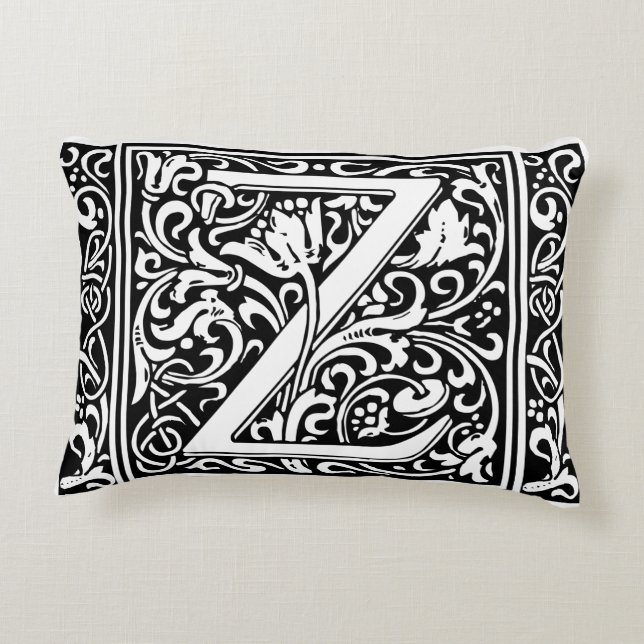 Letter Z Medieval Monogram Art Nouveau Zierkissen (Rückseite)