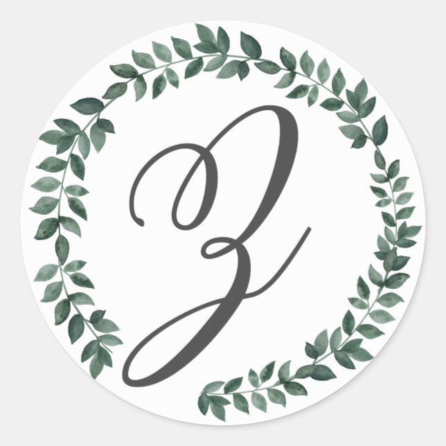 Letter Z Monogram Minimalistischer botanischer Lea Runder Aufkleber (Vorderseite)