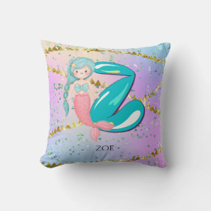 Letter Z Monogram Niedliches Mermaid-Kinderzimmer Kissen