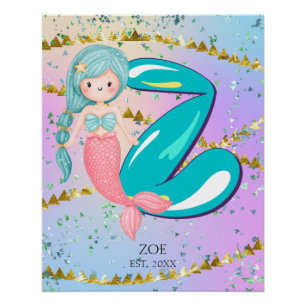 Letter Z Monogram Niedliches Mermaid-Kinderzimmer Poster