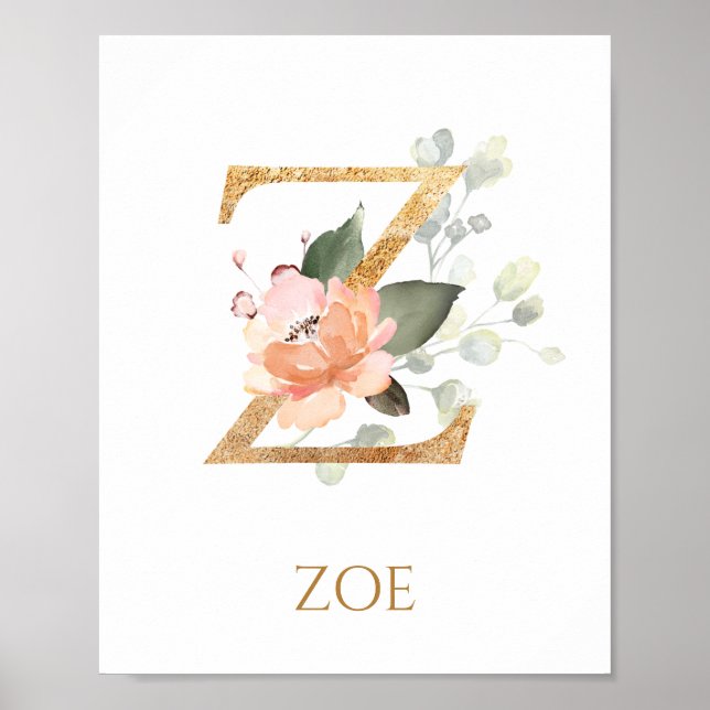 Letter Z Monogram Pink Peach Rose Kinderzimmer Pos Poster (Vorne)