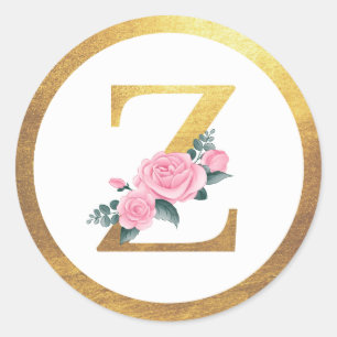 Letter Z Monogram Roses Floral & Elegant Gold Runder Aufkleber