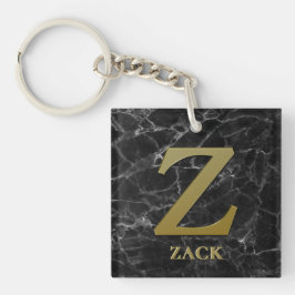 Letter Z Monogramm auf schwarzem Marmor Schlüsselanhänger