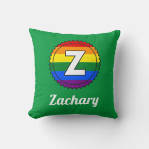 Letter Z & Name Gay Pride Rainbow Monogram - Green Kissen
