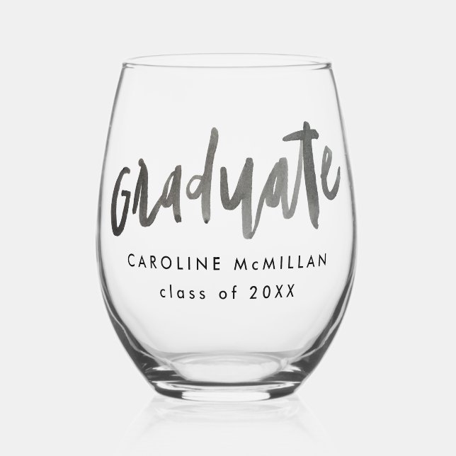 Lettered Graduate Personalisiert Class of Abschlus Weinglas Ohne Stiel (Vorderseite)