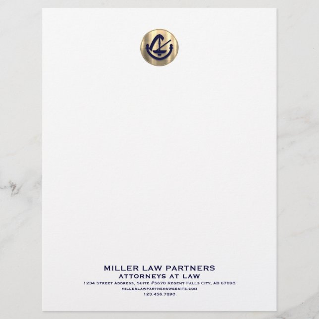 Letterhead - Anwaltskanzlei - Elegantes Gold-Logo Briefbogen (Vorderseite)
