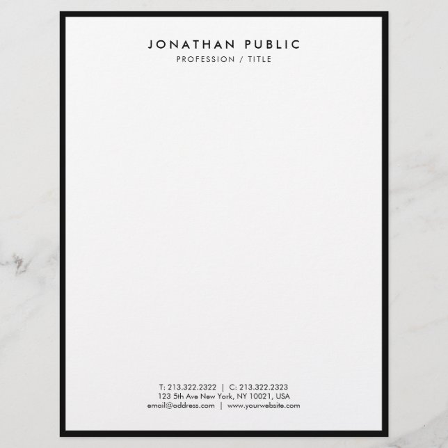 Letterhead Black And White Modern Elegant Simple Briefbogen (Vorderseite)