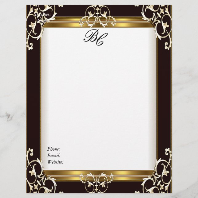 Letterhead Elegantes Schwarzes Gold Schwarz-weiß E Briefkopf (Vorderseite)