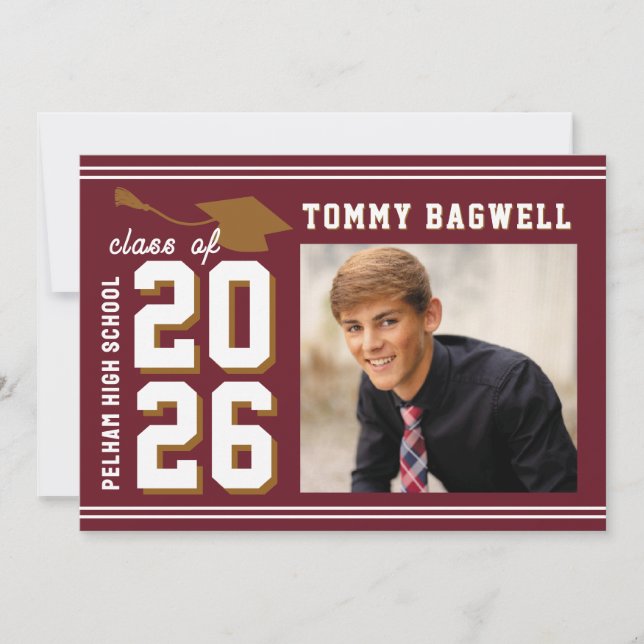 LETTERMAN GRAD MAROON Announcement & Invitation (Devant)
