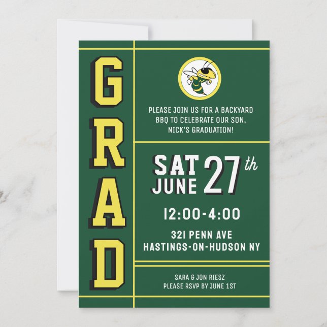 LETTERMAN GRAD YELLOW Announcement & Invitation Einladung (Rückseite)